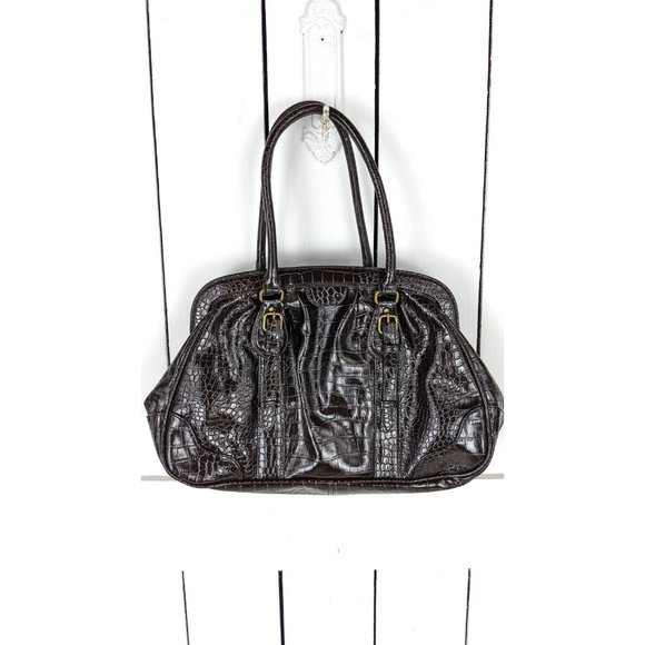 90s vintage brown croc faux leather handbag purse - Picture 2 of 6